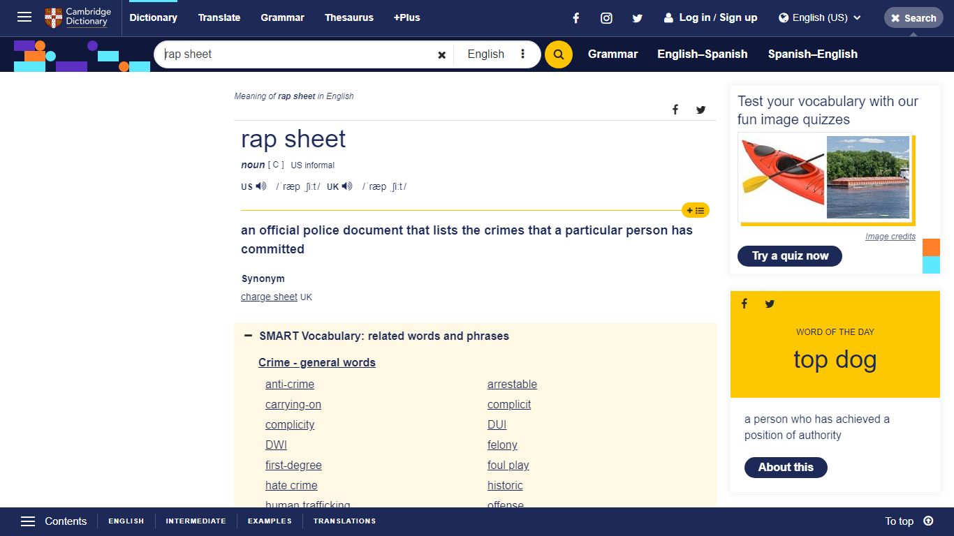 RAP SHEET | definition in the Cambridge English Dictionary
